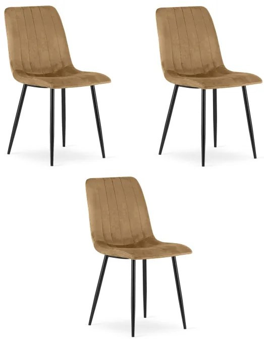 Set troch jedálenských stoličiek LAVA zamatové, hnedé / čierne nohy (3 ks)