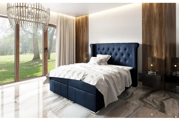 Elegantná čalúnená posteľ Maximo 200x200, modrá + TOPPER