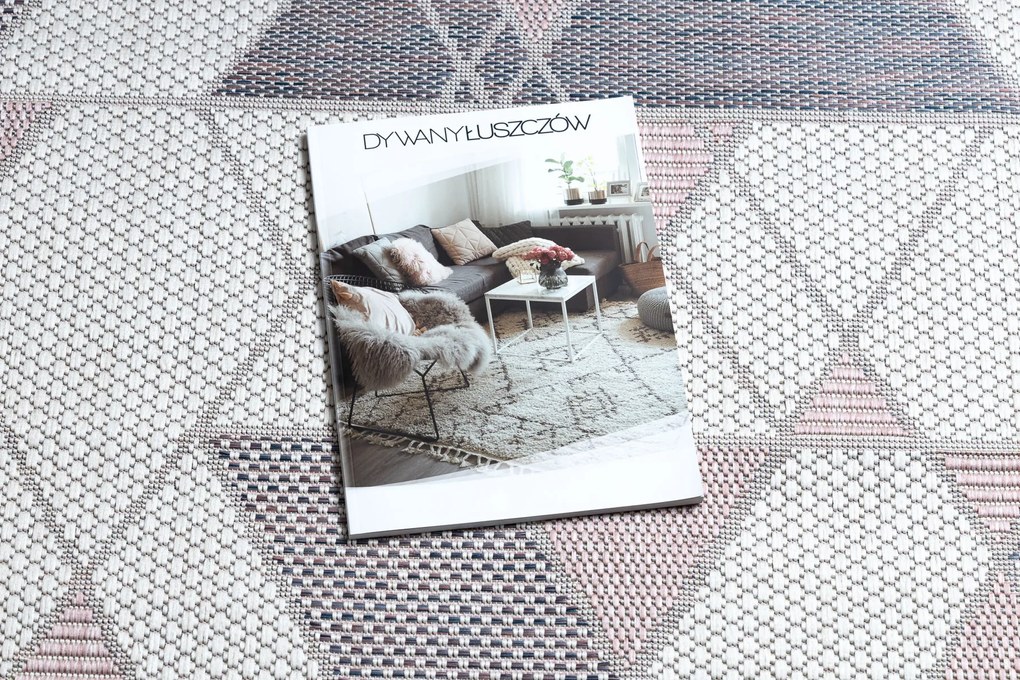 Koberec SISAL SION Geometrický, Trojuholníky 3006 ecru /ružový