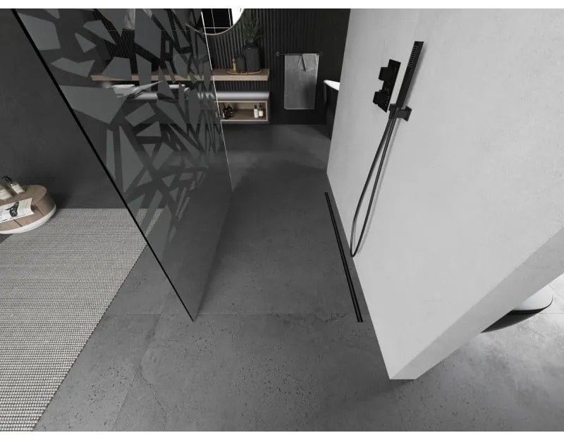 Mexen Kioto, sprchová zástena Walk-In 100 x 200 cm, 8mm číre sklo biely vzor, grafitový profil, 800-100-002-66-85