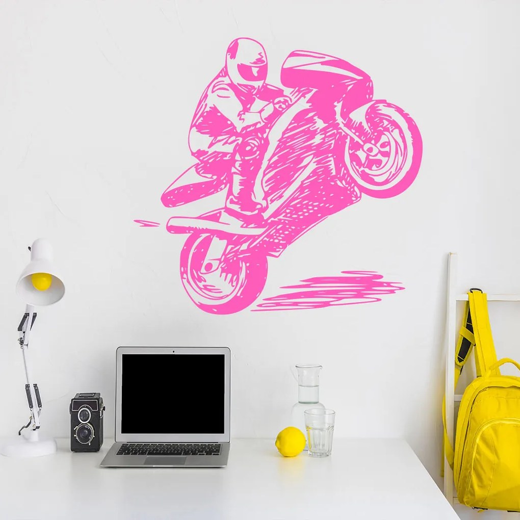 Veselá Stena Samolepka Kreslený motorkár Farba: fialová, Veľkosť: 60 x 63 cm
