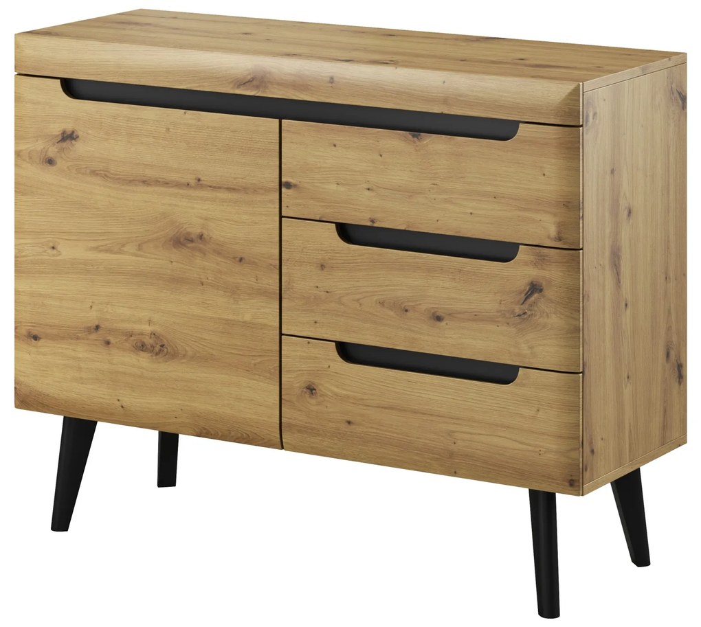 Komoda Nordi 107 cm so zásuvkami čierna/dub artisan