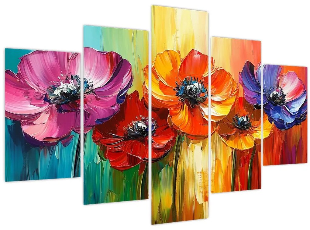 Obraz - Päť pestrofarebných kvetov (150x105 cm)