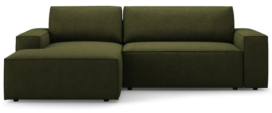 Tmavozelená rozkladacia rohová pohovka z textílie bouclé (ľavý roh) Jodie – Micadoni Home