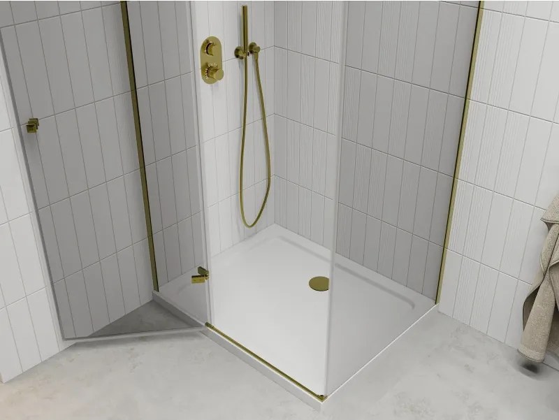 Mexen Roma, sprchovací kút 100 (dvere) x 80 (stena) cm, 6mm číre sklo, zlatý profil + slim sprchová vanička 5cm, 854-100-080-50-00-4010