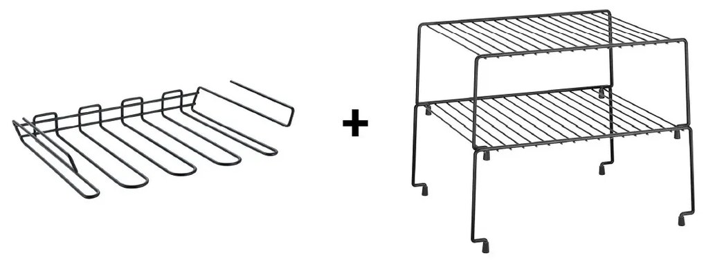 Závesný kovový držiak na poháre a kovové prídavné moduly do kuchyne, SET v čiernej farbe