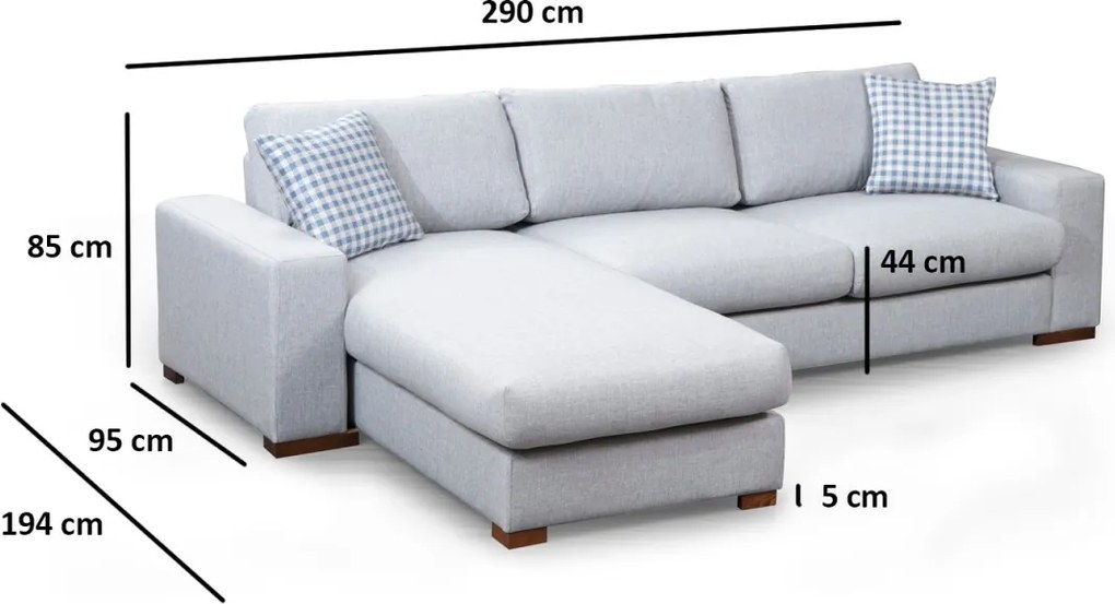 Rohová sedacia súprava Loop 290 cm sivá ľavá
