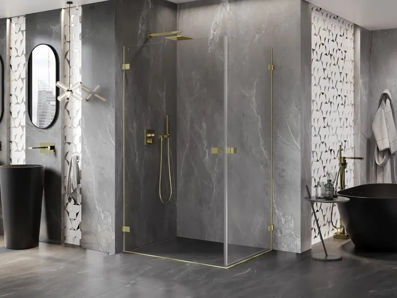 Mexen Lunar-B Duo, výklopný sprchový kút 80 x 70 cm, 8mm číre sklo, zlatý matný profil, 832-080L-070P-55-00