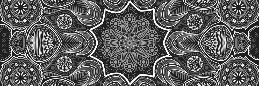 Obraz indická Mandala s kvetinovým vzorom v čiernobielom prevedení Varianta: 150x50
