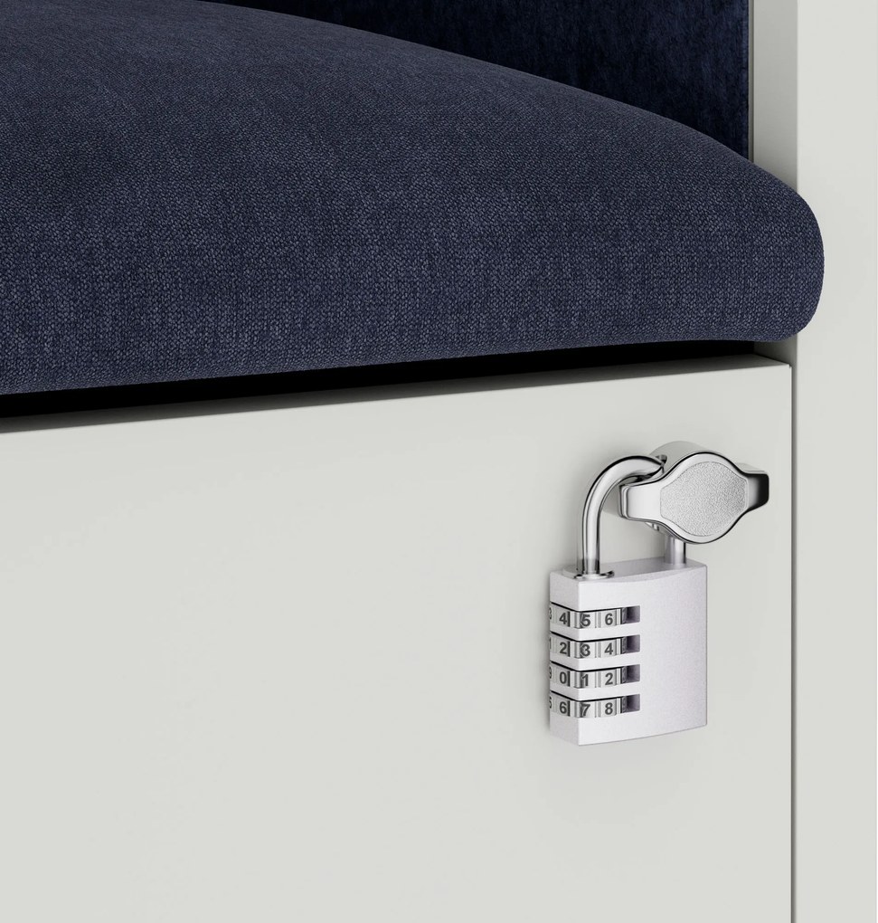 Akustická kabína SALLY MentalBox 600 mm – biely korpus, tmavomodré sedadlo