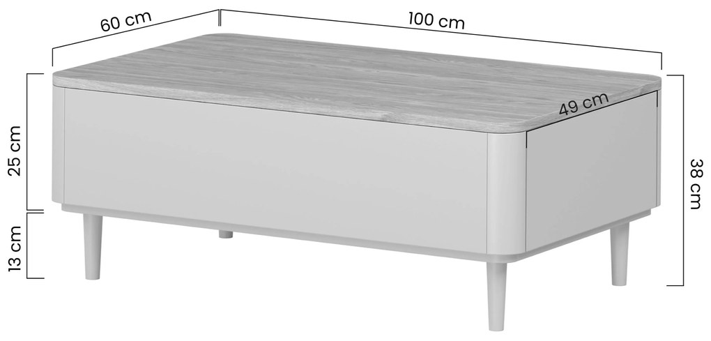 Konferenčný stolík so zásuvkami Elivo 100 cm na nožičkách - eukalyptus / dub baltic dune