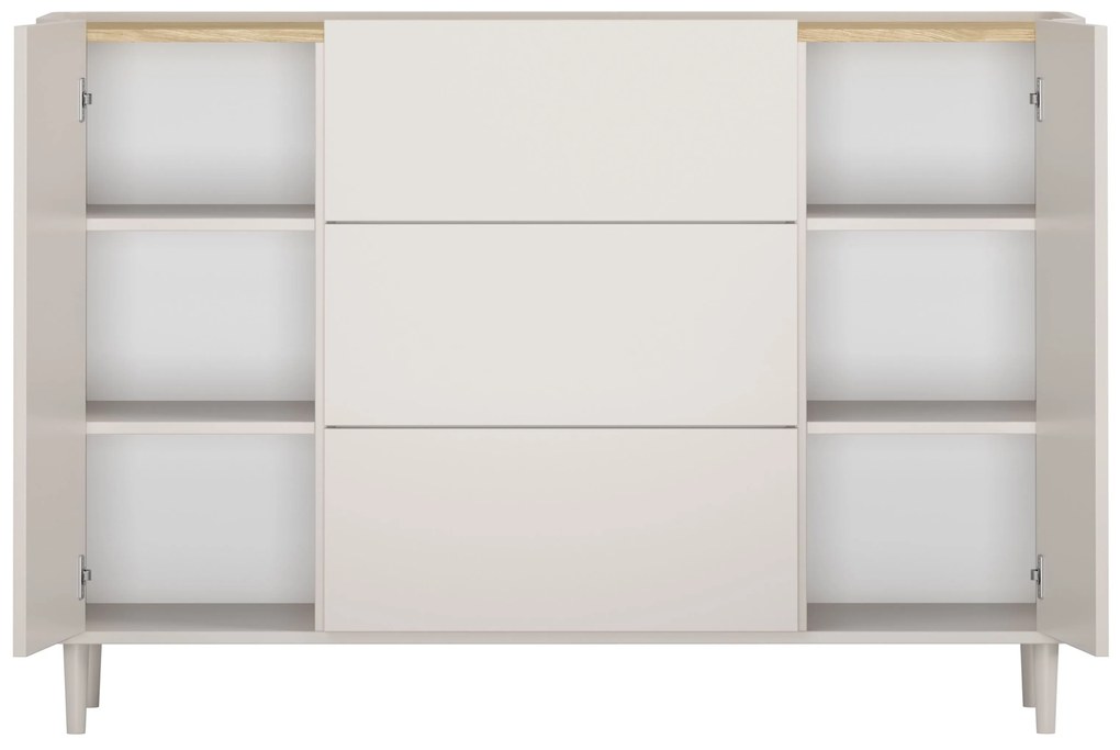 Komoda Elivo 150 cm so zásuvkami na nožičkách - kašmír / olejovaný dub