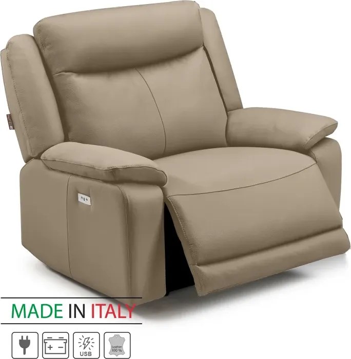 Kožené kreslo CONTINENTAL s elektrickou funkciou relax 1P, elektrické + aku, cappuccino (cappuccino 313)