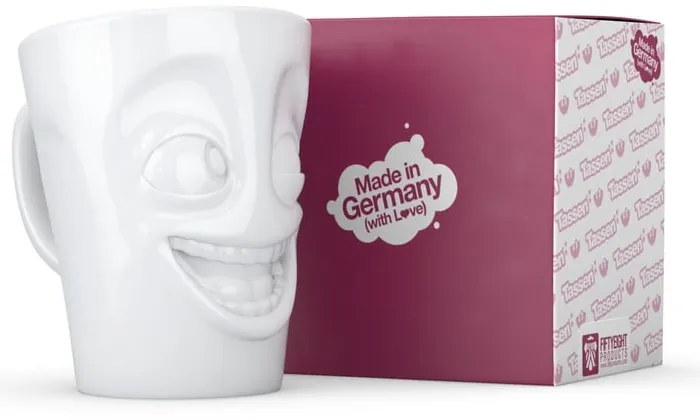 Biely vysmiaty porcelánový hrnček s uškom 58products, objem 350 ml