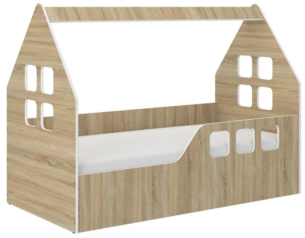 Detská domčeková posteľ KIDHOUSE - sonoma - pravá - 160x80 cm