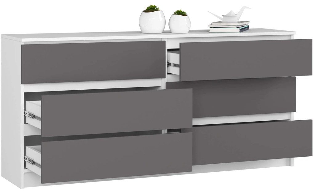 Komoda Kuba 160 cm 6 zásuviek biela/grafitová