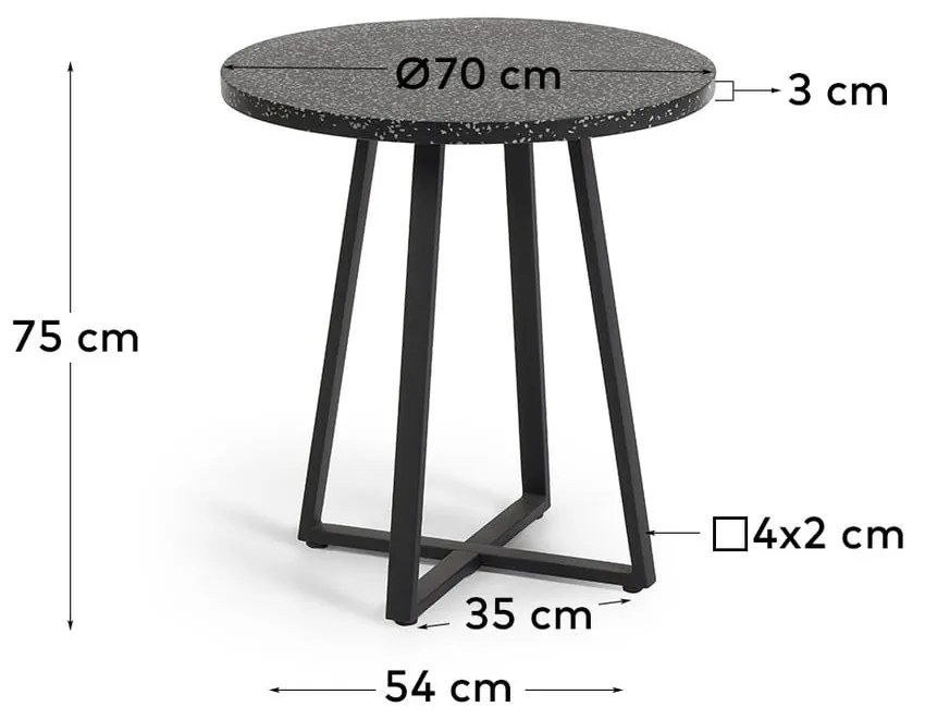 Čierny záhradný stôl s doskou z kameňa Kave Home Tella, ø 70 cm