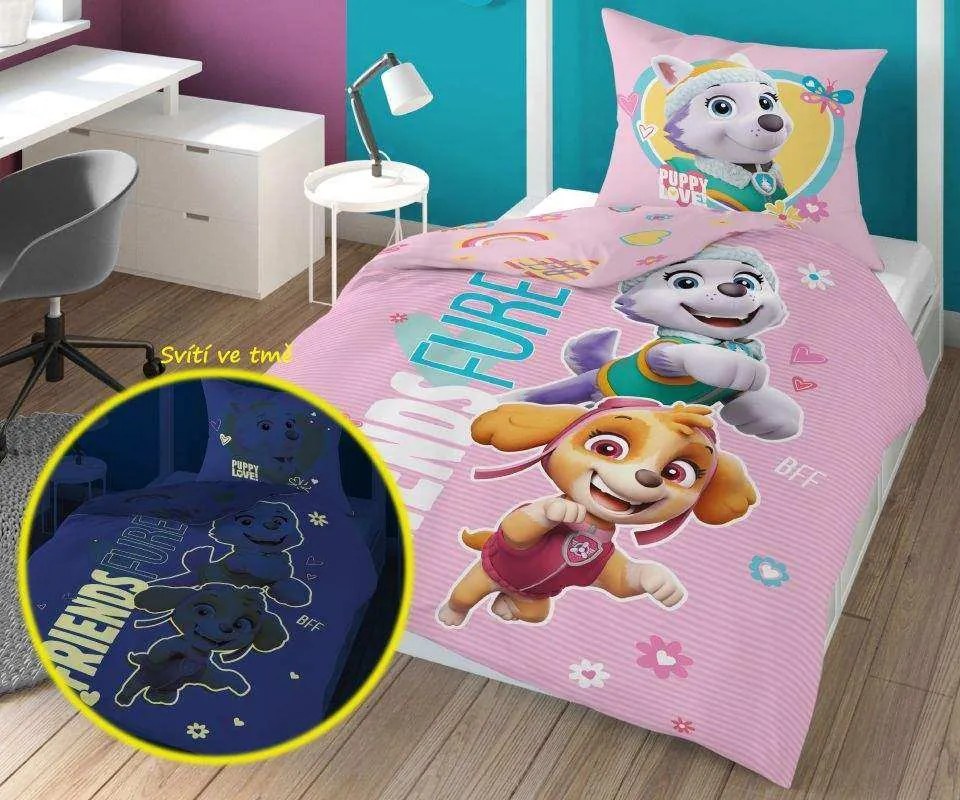 Svietiace obliečky PAW PATROL Friends furever ružové Rozmer obliečky: 70 x 80 cm | 140 x 200 cm