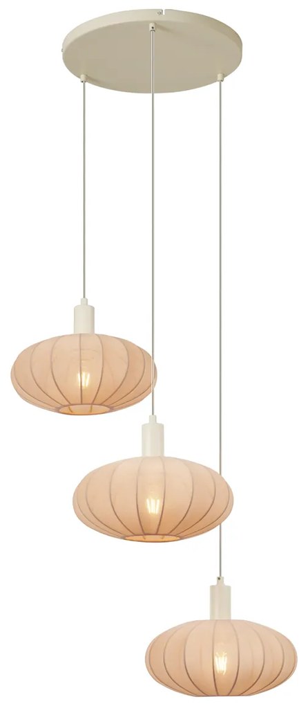 Japandi závesná lampa béžová s látkovým tienidlom 3-svetlá - Bida
