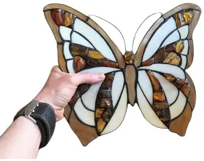 Suncatcher MOTÝĽ vitráž panel Tiffany štýl 32*28 kolekcia AMBER