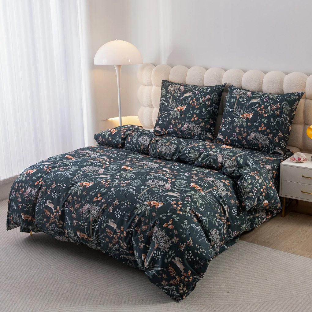 Obliečky z mikrovlákna LIŠKA A ZAJÍC tmavo zelené Rozmer obliečky: 2 ks 70 x 90 cm | 200 x 220 cm