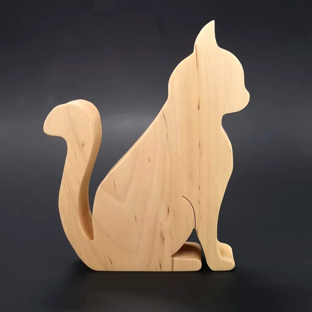 AMADEA Drevená dekorácia mačka sediaca, masívne drevo, 15x12,5x2,5