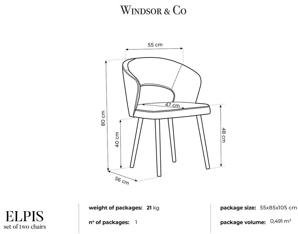 Sada 4 ks Zamatová stolička Elpis dĺžka 55 × šírka 56 × výška 80 cm WINDSOR & CO