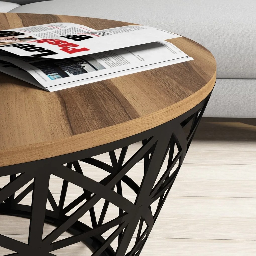 Konferenčný stolík kovaný 90 cm orech/čierny