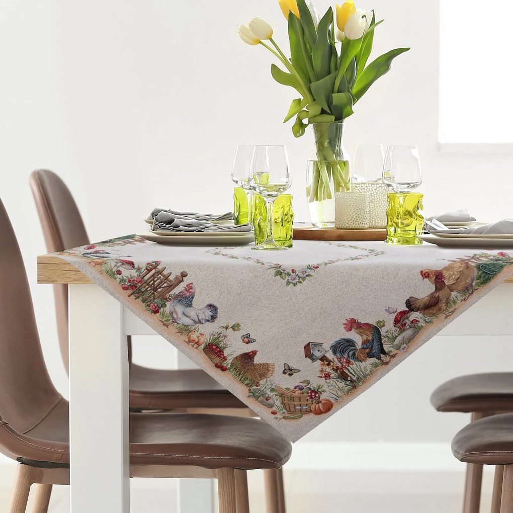 GOBELÍNOVÝ OBRUS FOWL 100X100 CM VZOROVANÁ