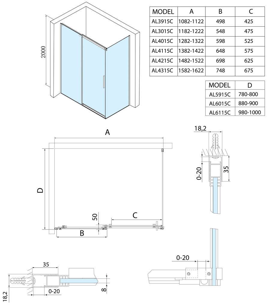 Polysan Polysan, ALTIS obdĺžniková sprchová zástena 1300x1000mm L/P varianta, AL4015CAL6115C