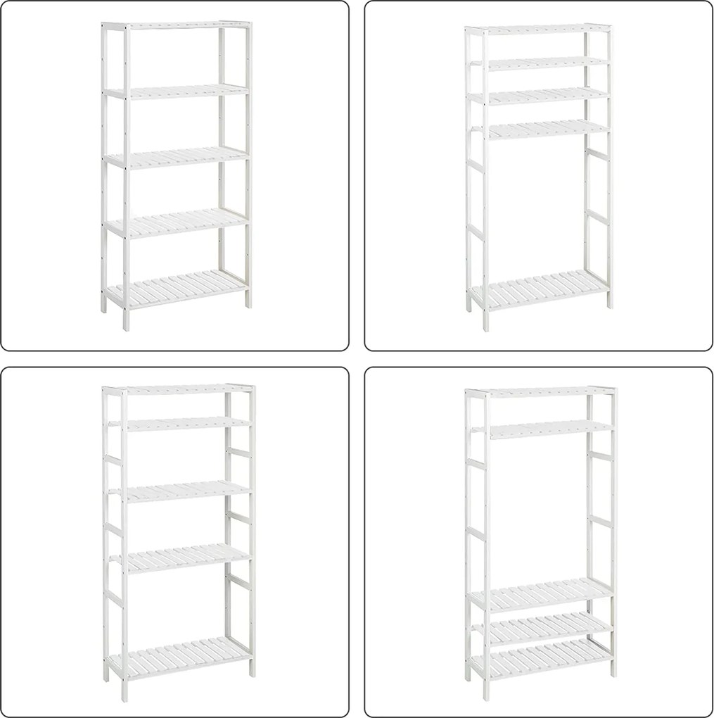 Úložný regál, 5 úrovní, výškovo nastaviteľný 60 x 130 x 26 cm, biely