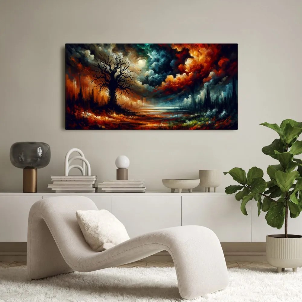 Obraz krajina s farebným stromom života