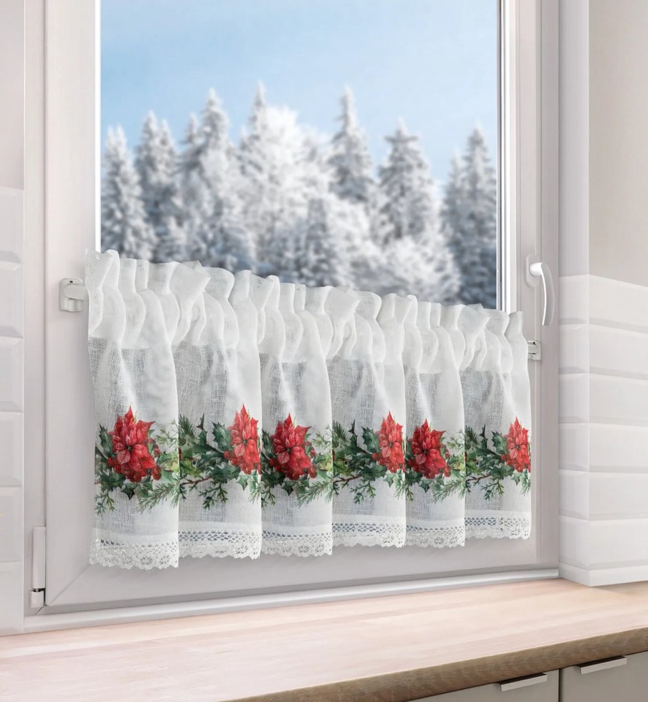 KRÁTKA VIANOČNÁ ZÁCLONA NA PÁSKE XMAS5 150X30 CM VZOROVANÁ