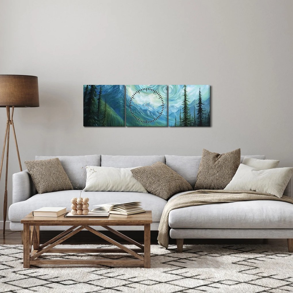 Obraz - Krajina s nádychom Van Gogha (s hodinami) (90x30 cm)