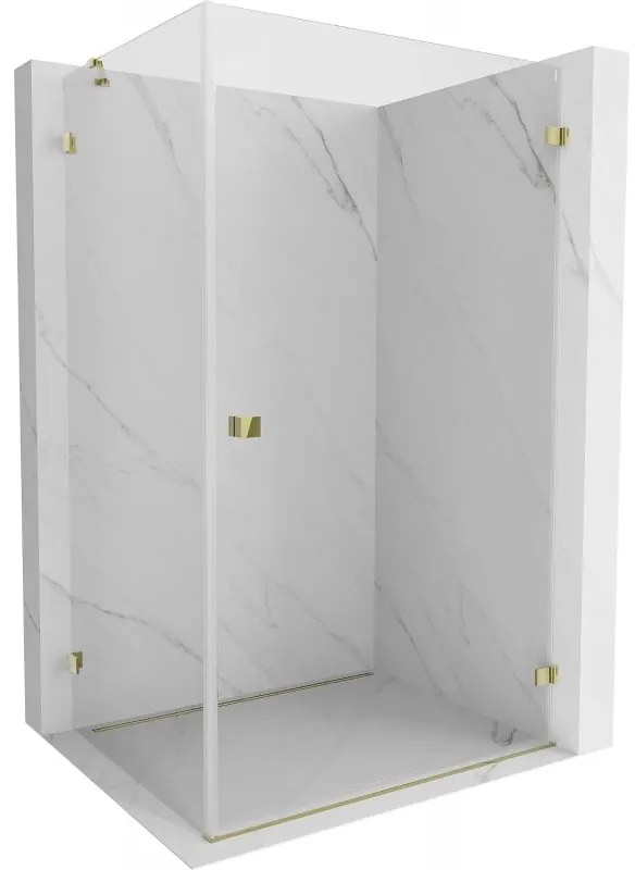 Mexen Lunar-B, pravostranný výklopný sprchový kút 75 x 70 cm, 8mm číre sklo, zlatý profil, 832-075-070-50-00-P
