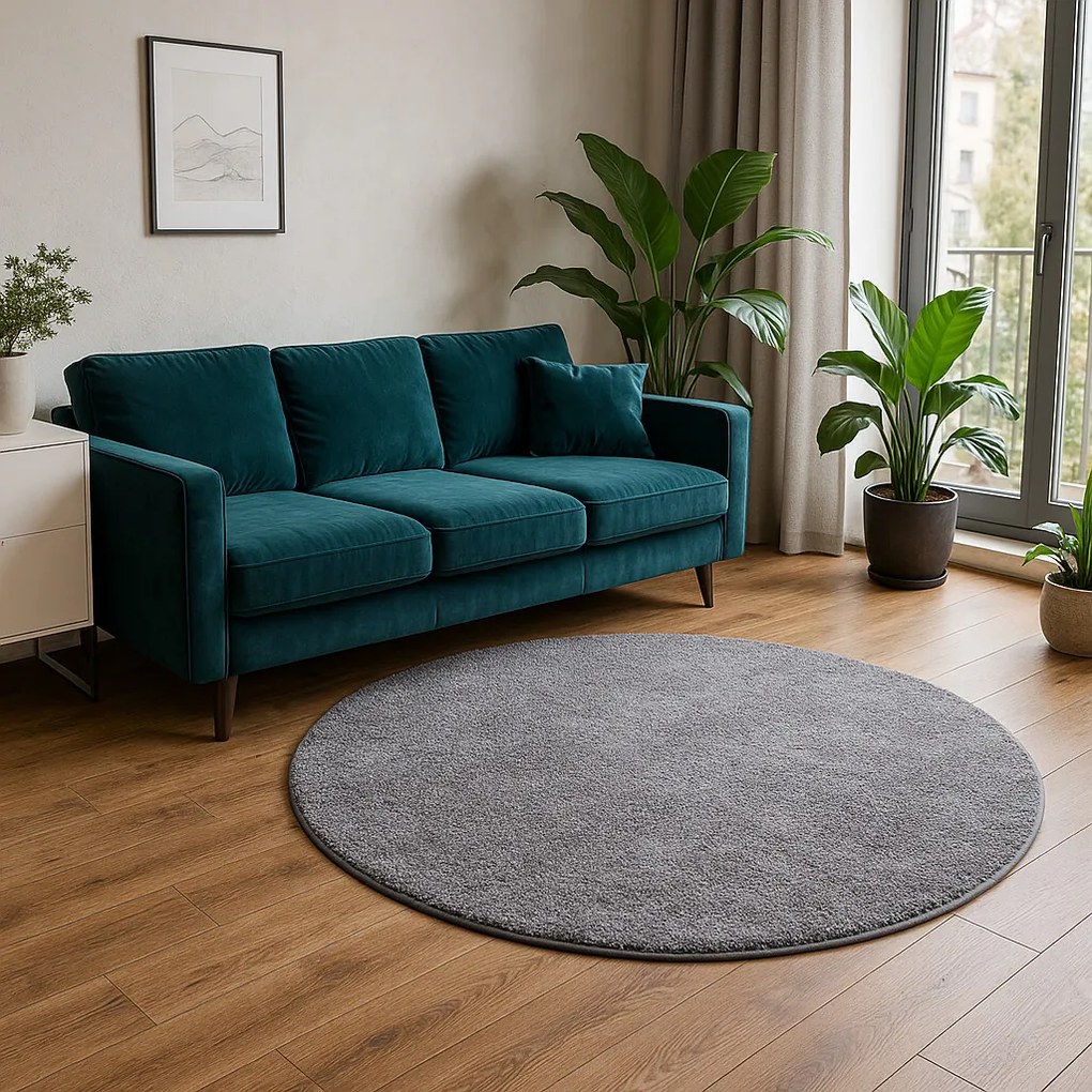 Kusový koberec Velur Ultra strieborný kruh, 400x400 (priemer) kruh, šedá, obývacia izba, AladinWorld Expres