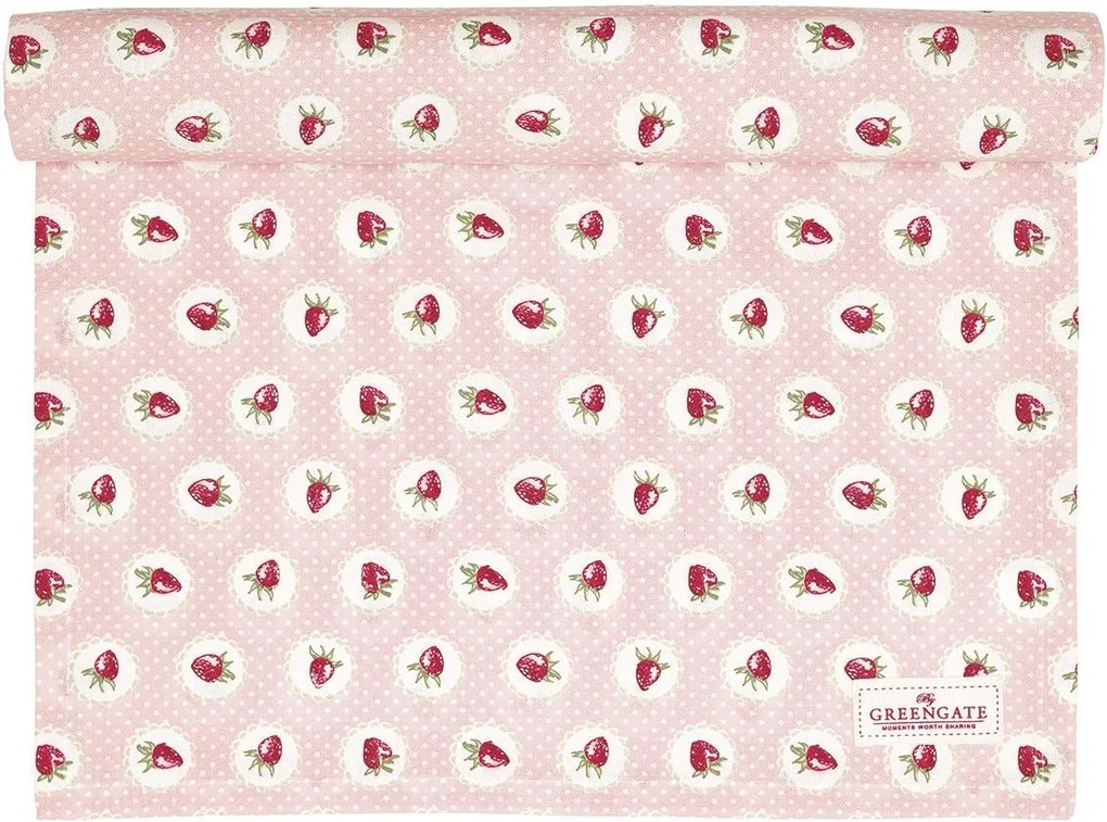 GREEN GATE Behúň na stôl Strawberry Pale pink 140x45 cm