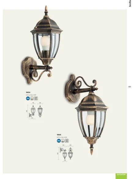 Redo 9605 - Vonkajšia nástenná lampa SEVILLA 1xE27/42W/230V IP44 zlatá/patina