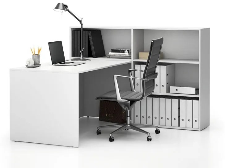 Kancelárska zostava single SEGMENT, 3 police, pravá, biela/biela