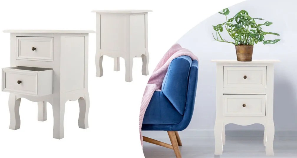 Set 2 nočných stolíkov, biely