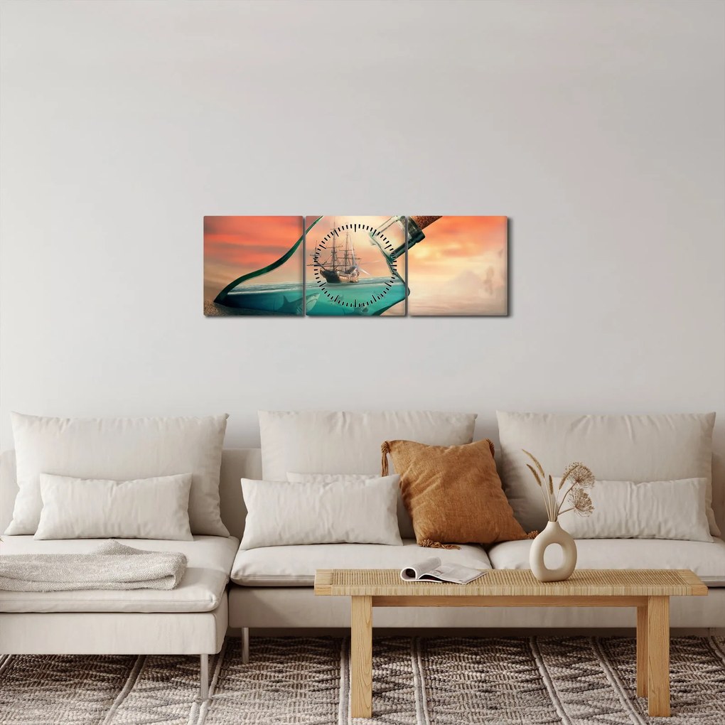 Obraz - Život vo fľaši (s hodinami) (90x30 cm)