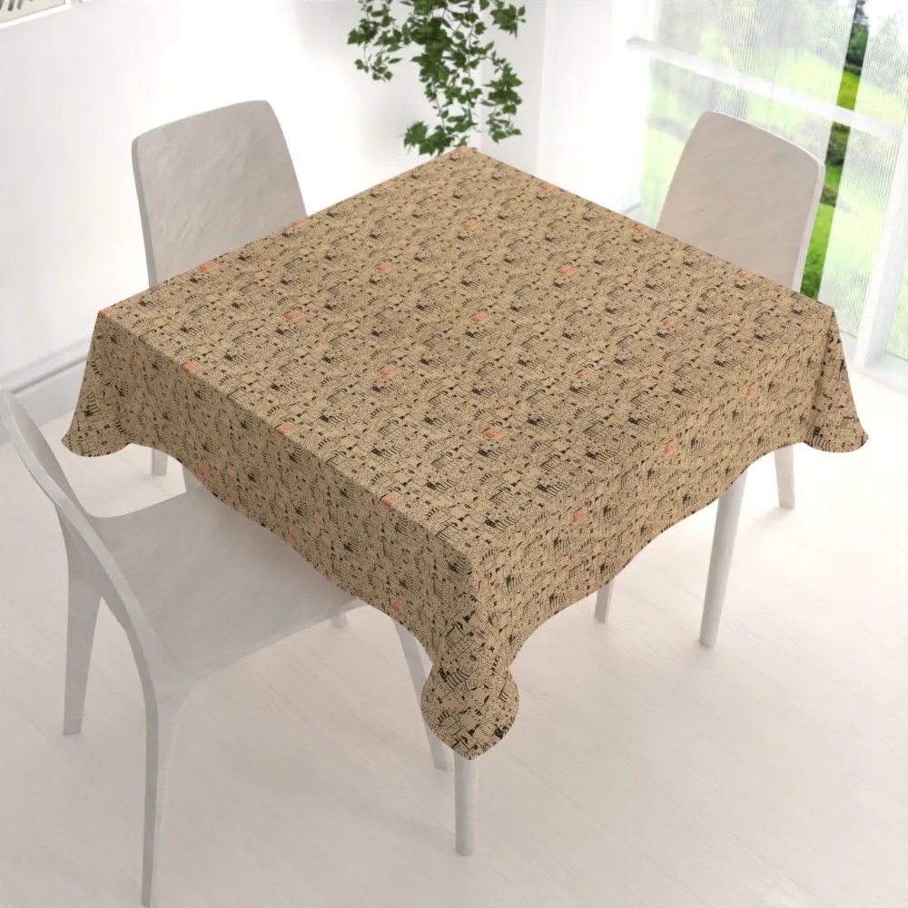 Biante Dekoračný štvorcový obrus PML-093 Pes medzi mačkami na hnedobéžovom 140x140 cm