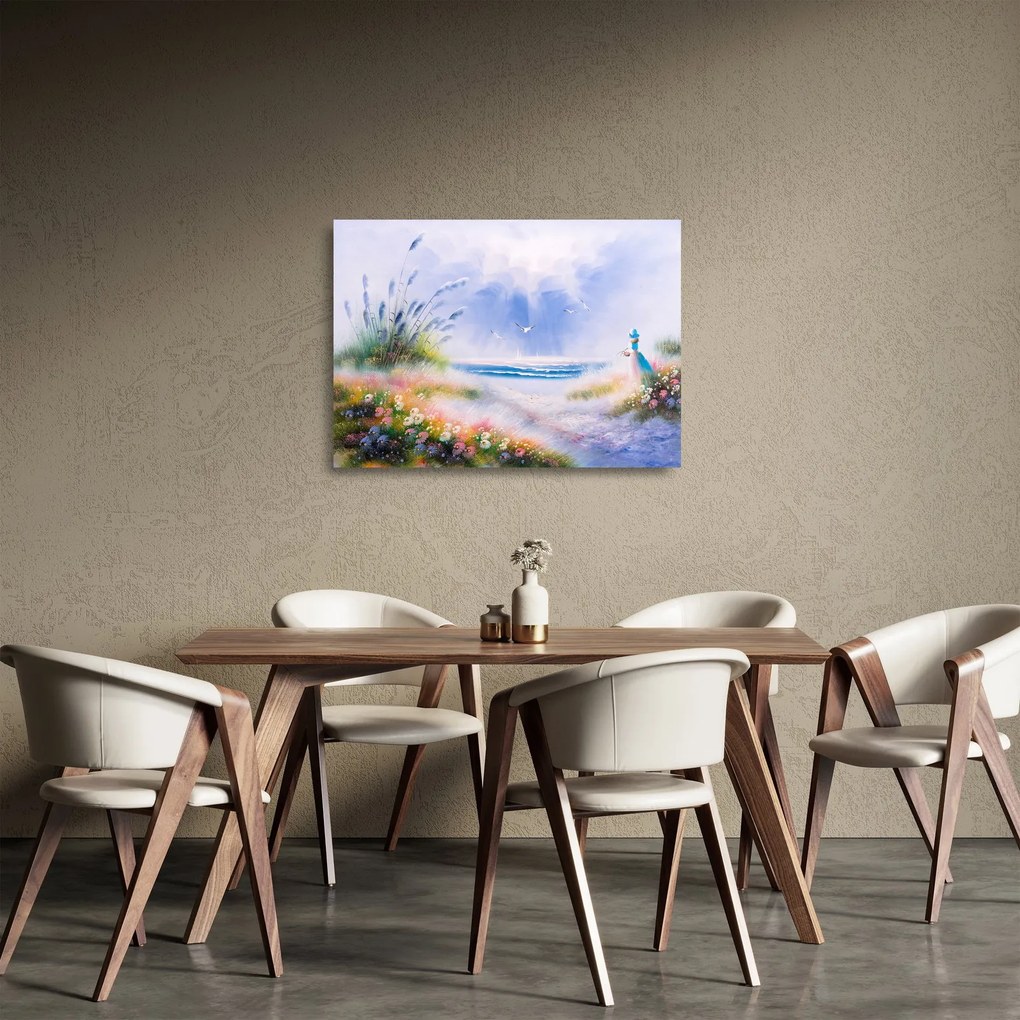 Sklenený obraz - Romantická pláž, olejomaľba (70x50 cm)