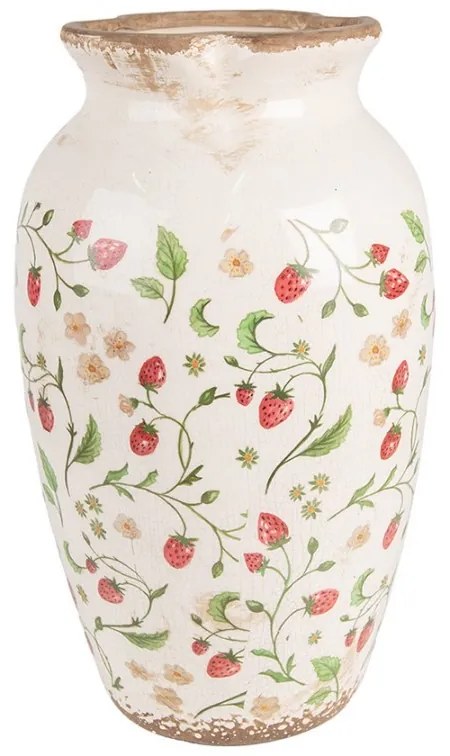 Béžová keramická váza s jahôdkami Wild Strawberries L - Ø 21*37 cm