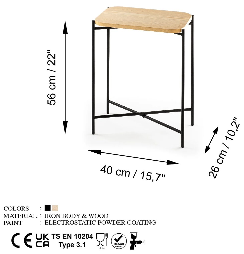 Odkladací stolík Shb-003 z masívu čierny/dub prírodný