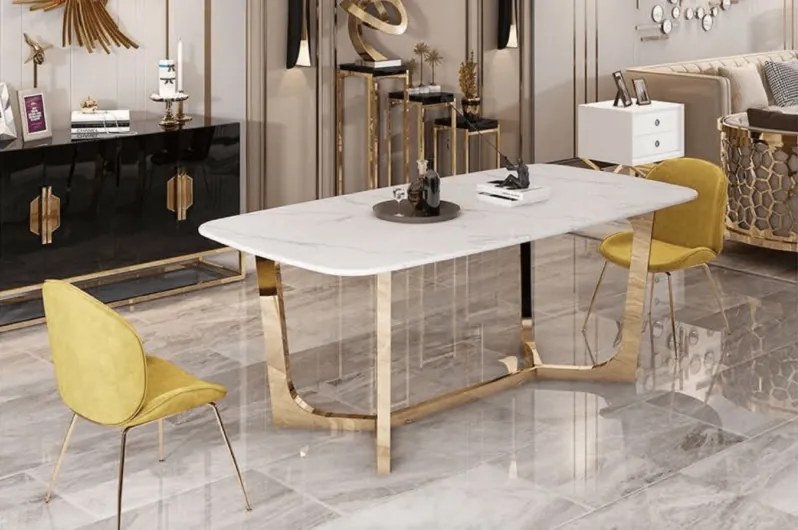 JEDÁLENSKÝ STÔL LOVRE BIELY MRAMOR + ZLATÝ 180 x 90 cm