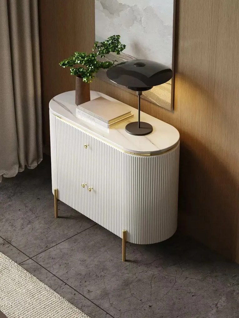 KOMODA GASTON S ZLATÉ NOHY + BIELA + SYNTETICKÝ MRAMOR 100 cm