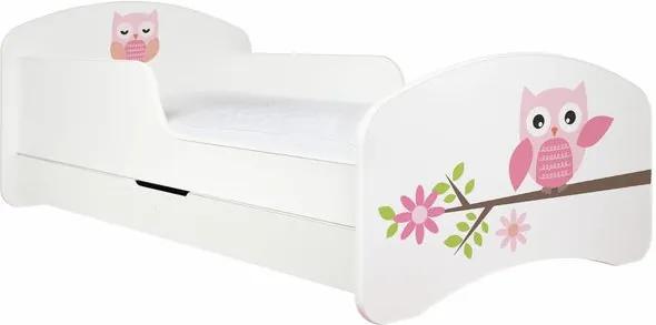 MAXMAX Detská posteľ so zásuvkou 140x70 RUŽOVÁ sovička + matrace ZADARMO!