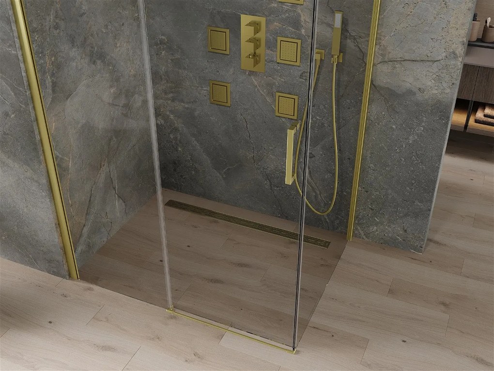 Mexen OMEGA sprchovací kút 140x100cm, 8mm sklo, zlatý profil-číre sklo, 825-140-100-50-00
