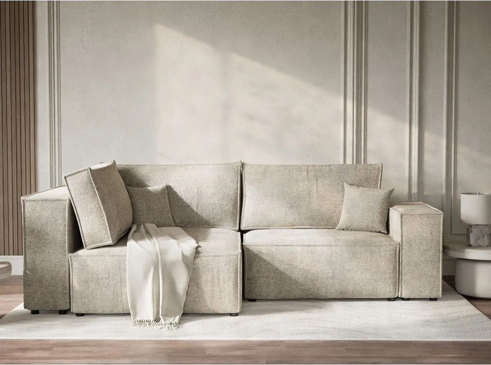 Béžová ženilková rozkladacia/s úložným priestorom rohová pohovka (ľavý roh/do L) Tonga – Maison de Rêve